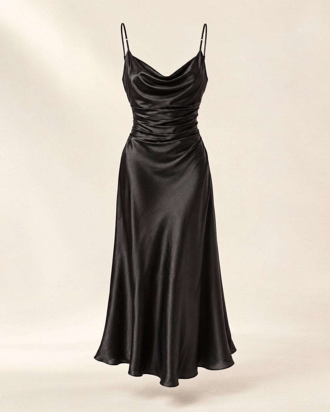 Ruched Satin Midi Dress