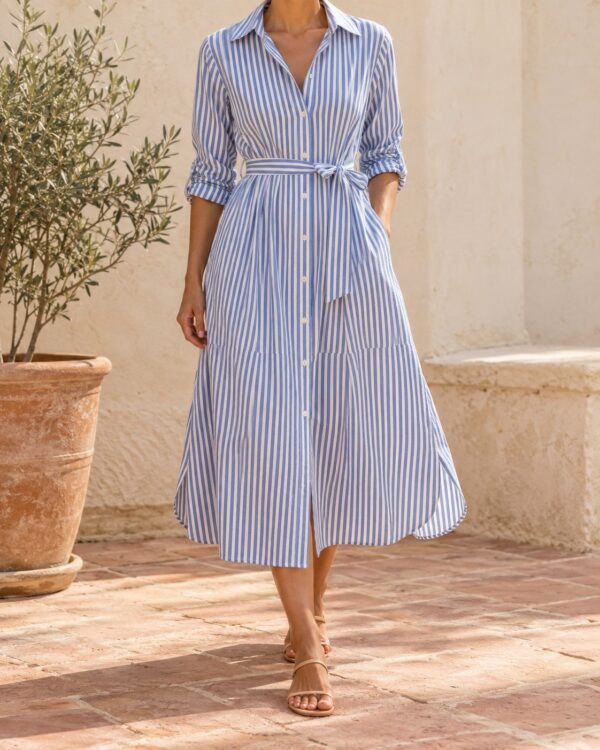 Coastal Stripe Shirt Dress