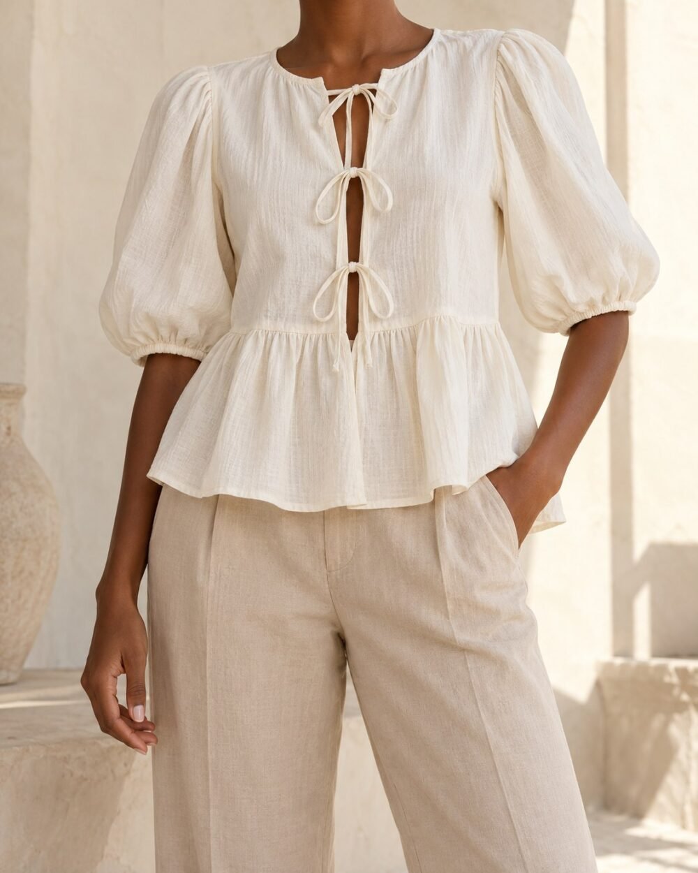 Tie-Front Peplum Blouse