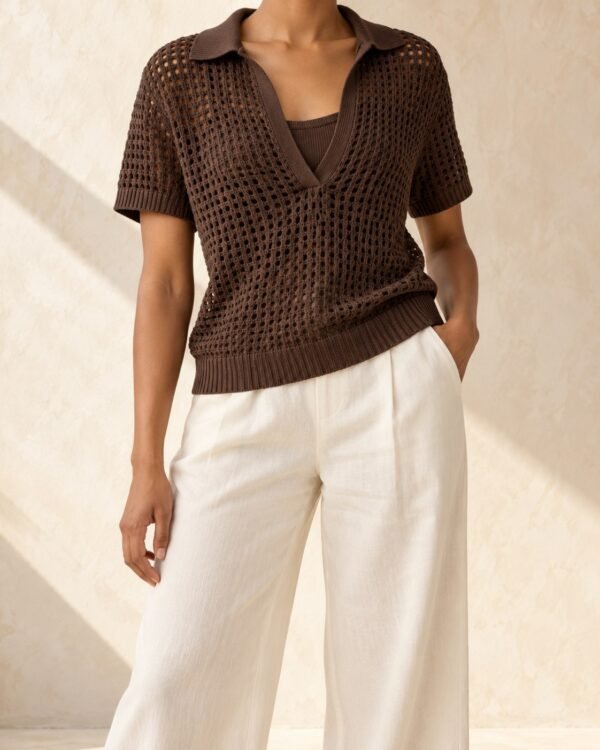 Open-Knit Polo Top